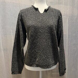 Columbia Coal Gray and White Nubby Knit Split Neck Crew Sweater Women's M (EUC!)